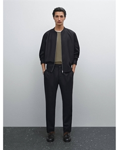 Куртка-Бомбер из смеси шерсти и твила, синий Massimo dutti