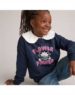 Свитшот с круглым вырезом из мольтона цветочный принт спереди синий Laredoute