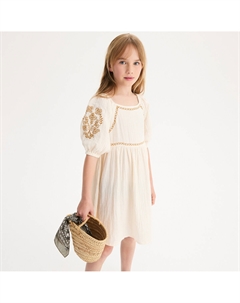 Платье из хлопка с короткими рукавами и вышивкой  бежевый La redoute collections