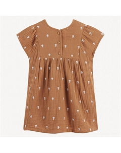 Расклешнное платье из хлопковой газовой ткани рукав короткий каштановый La redoute collections