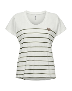 Футболка в полоску с принтом сердце спереди белый Only