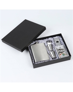 Подарочный набор 6 в1, фляжка 240 мл, рюмка 30 мл, воронка, 2.5×3.5 см, карты, зажигалка, металл, пластик Nobrand