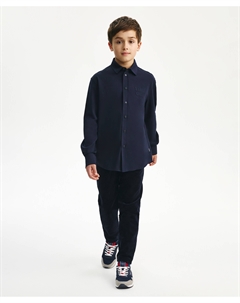 Рубашка с длинным рукавом для мальчика трикотажная синяя Gulliver