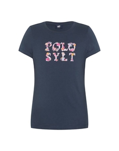 Футболка с цветочным принтом и этикеткой, цвет 19-4010 total eclipse Polo sylt