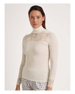 Рубашка с длинным рукавом и водолазкой из шерсти-шелка шелковистая шерсть гламур, бежевый Calida