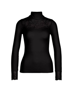Рубашка с длинным рукавом и водолазкой из шерсти-шелка шелковистая шерсть гламур, черный Calida