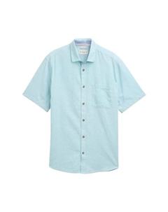 Повседневная рубашка стандартного кроя с коротким рукавом и воротником-стойкой, бирюзовый Tom tailor