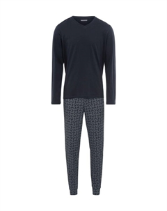 Повседневная базовая пижама с v-образным вырезом, синий Schiesser