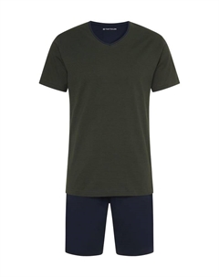 Пижама в полоску с V-образным вырезом, зеленый Tom tailor