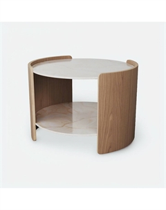 Столик журнальный двухъярусный с дубовым каркасом и столешницей из акрилового камня бежевый So'home