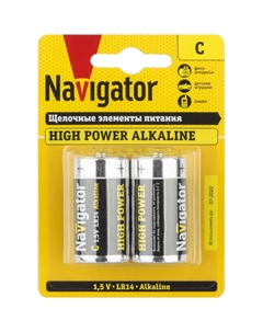 Батарейка Navigator NBT-NE-LR14-BP2 алкалиновая C/LR14 (блист.2шт) (94754)