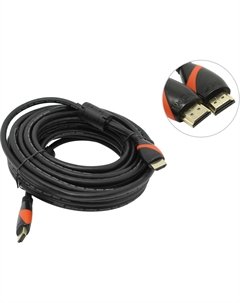Кабель HDMI(19M)-HDMI(19M) 4K, v2.0/2.0, экранированный, ферритовый фильтр, 10 м, красный/черный (CG525D-R-10.0) Vcom