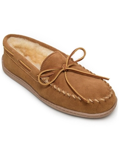 Мужские мокасины из овчины с жесткой подошвой увеличенных размеров тапочки Minnetonka