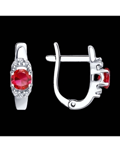 Серьги из серебра с корундами рубиновыми (синт.) и фианитами Sokolov