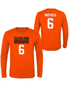 Футболка с длинным рукавом Big Boys Baker Mayfield Orange Cleveland Browns Mainliner, имя и номер игрока Outerstuff