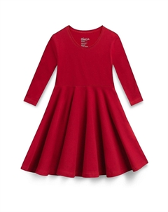 Детское однотонное платье с рукавами 3/4 и закрученным воротником из органического хлопка для девочек, справедливой торговли Mightly