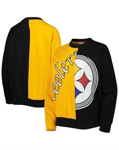 Женский черный/золотой свитшот с длинными рукавами Pittsburgh Steelers Big Face Mitchell and ness