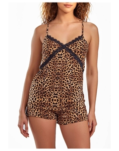 Женская короткая пижама Chiya с леопардовым принтом и кружевной отделкой, 2 предмета Icollection