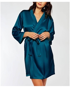 Женский атласный халат marina lux с рукавами 3/4, синий Icollection