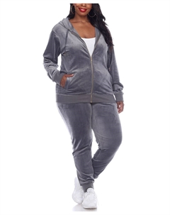 Велюровый спортивный костюм больших размеров, комплект домашней одежды из 2 предметов, серый White mark