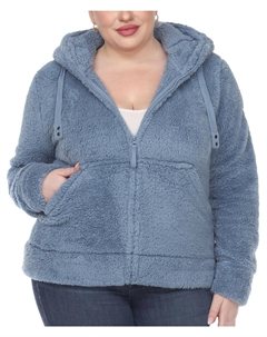 Плюс Женская флисовая куртка с капюшоном Sherpa, цвет denim blue White mark