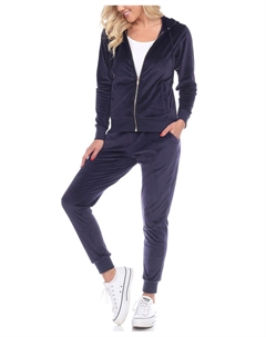 Женский велюровый спортивный костюм, комплект домашней одежды из 2 предметов, темно-синий White mark