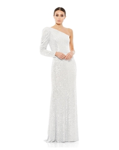 Женское платье-раструб на одно плечо с пайетками Ieena, белый Mac duggal