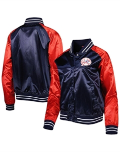 Женская темно-синяя куртка на кнопках New York Yankees Team 2.0 из атласа реглан, темно-синий Mitchell and ness