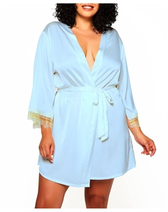 Плюс размер Alison Халат из атласа и кружева с раздельными рукавами Icollection