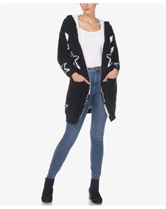 Женское пальто из шерпы с открытым передом и капюшоном White mark