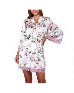 Женский атласный халат из ивы с кружевом, розовый Icollection