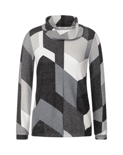 Рубашка с длинными рукавами и графичным воротником-трубой, черный Cecil