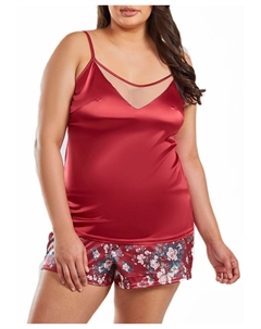 Дженна плюс размер контрастная атласная майка и короткий комплект в цветочек Icollection