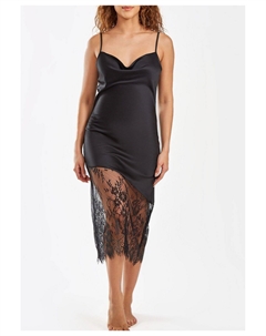 Женское атласное платье jeanie с драпировкой спереди и контрастным кружевом с цветочными ресницами, черный Icollection