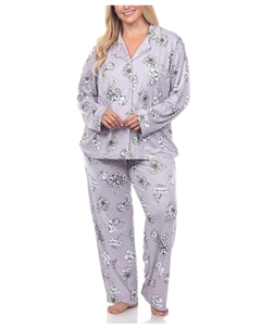 Пижамный комплект больших размеров с длинными рукавами и цветочным принтом, 2 предмета, серый White mark