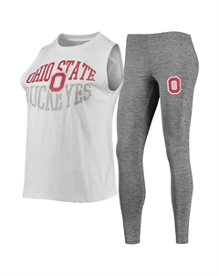 Женский темно-серый, белый комплект из майки и леггинсов Ohio State Buckeyes для сна Concepts sport