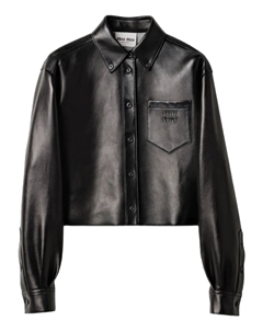 Кожаная куртка-рубашка, черный Miu miu