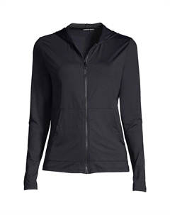 Женский рашгард с капюшоном, молнией и длинными рукавами, UPF 50, солнцезащитные карманы, черный Lands' end