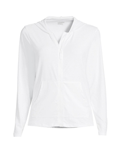 Женский рашгард с капюшоном, молнией и длинными рукавами, UPF 50, солнцезащитные карманы, белый Lands' end