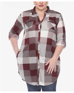 Плюс размер рубашка-туника в шотландскую клетку, мульти White mark