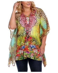 Плюс размер топ-кафтан с вырезом крест-накрест и животным принтом White mark