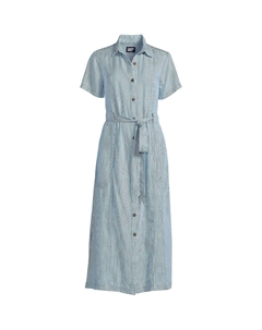 Женское платье миди на пуговицах спереди цвета индиго из тенселя Lands' end