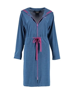 Короткий халат с капюшоном застежкой-молнией и поясом-туннелем, мультиколор Cawo