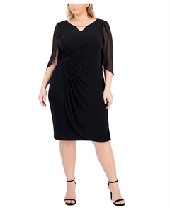 Платье-футляр больших размеров с прозрачными рукавами и цепочкой, черный Connected