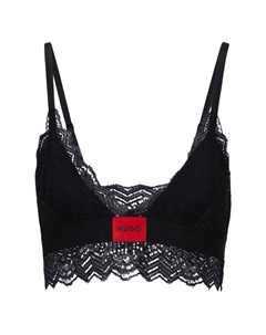 Бюстгальтер с треугольными чашками фирменной нашивкой и кружевом, черный Hugo red