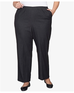 Плюс размер Комфортный пояс со средней посадкой Короткие прямые джинсовые брюки, черный Alfred dunner