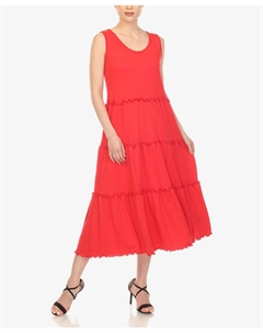 Женское многоярусное платье миди с овальным вырезом White mark