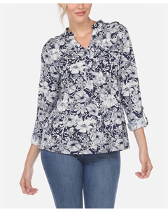 Женская плиссированная блузка с цветочным принтом, темно-синий White mark