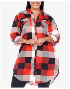Плюс размер рубашка-туника в шотландскую клетку, мульти White mark