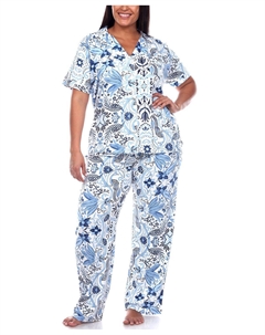 Плюс размер брюки с короткими рукавами тропический пижамный комплект, 2 предмета, мульти White mark